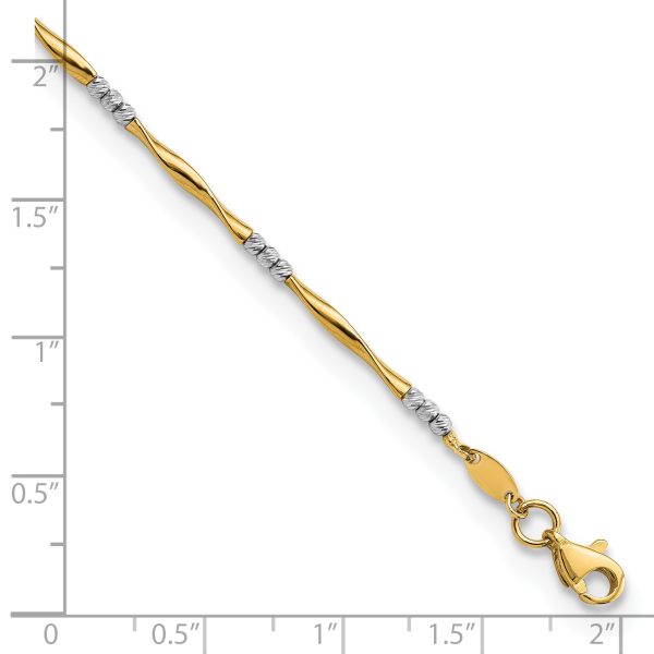 14K Two-tone Diamond-Cut Wavy and Beaded 7.5in Bracelet - Image 3