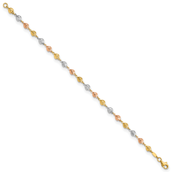 14K Tri-color Polished Diamond-Cut Hearts 7.5in Bracelet - Image 2