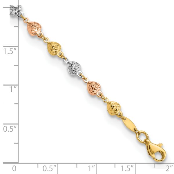 14K Tri-color Polished Diamond-Cut Hearts 7.5in Bracelet - Image 3