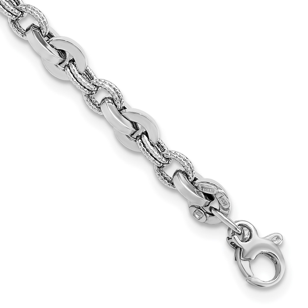 14K White Polished Fancy Link Bracelet