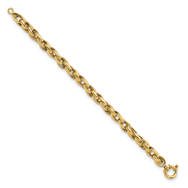 14k Polished and Textured Link 7.5in Bracelet - Image 2