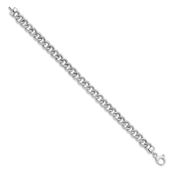 14K White Gold Polished And Textured Link Bracelet - Image 2