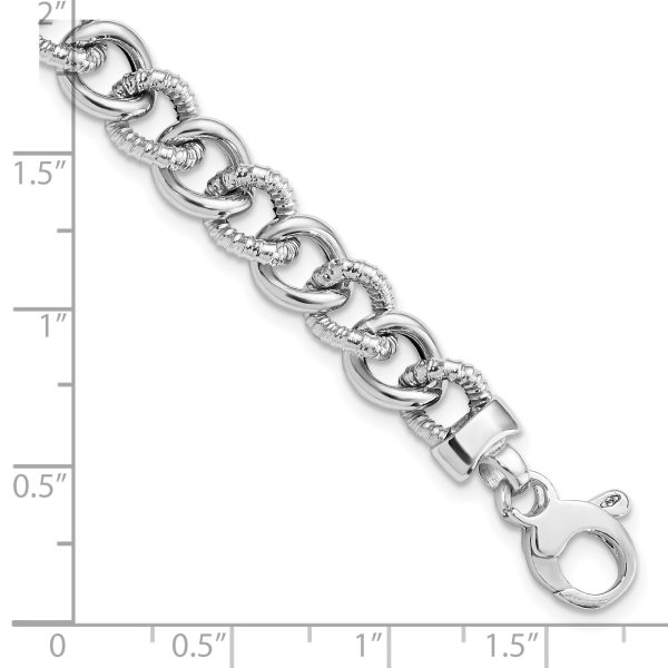 14K White Gold Polished And Textured Link Bracelet - Image 3