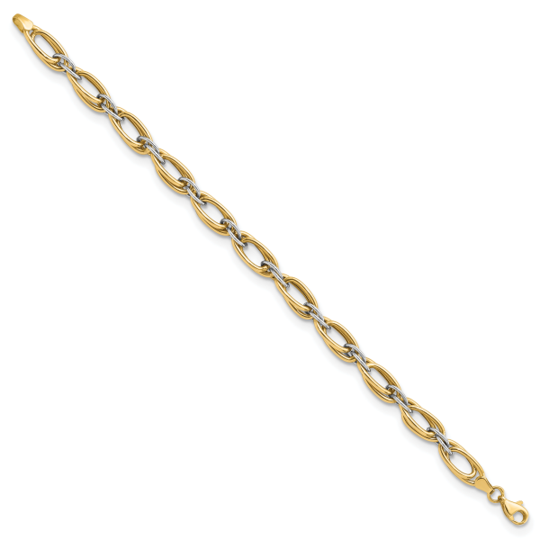 14K Two-tone Polished Fancy Link 8in Bracelet - Image 2