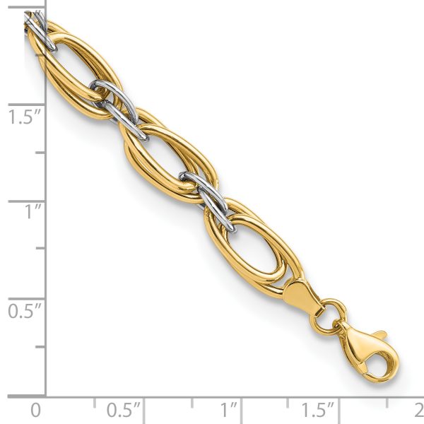 14K Two-tone Polished Fancy Link 8in Bracelet - Image 3