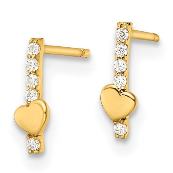 14k Madi K Polished Line of CZ's and Heart Post Earrings - Image 2
