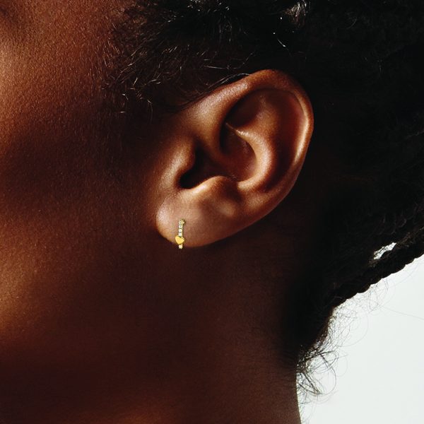 14k Madi K Polished Line of CZ's and Heart Post Earrings - Image 3