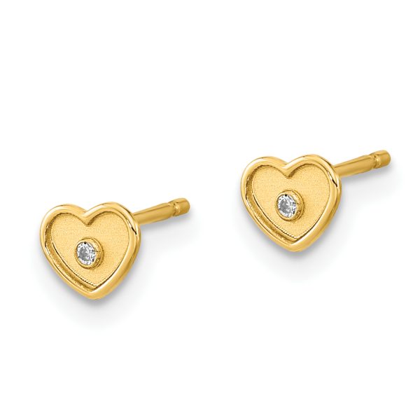 14K Madi K Polished & Brushed CZ Heart Post Earrings - Image 2