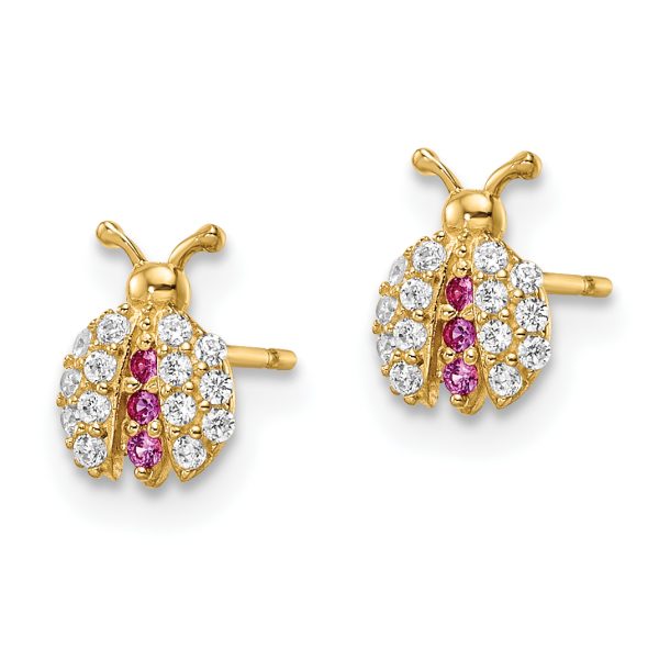 14k Madi K Clear & Red CZ Lady Bug Post Earrings - Image 2