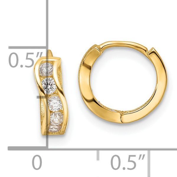 14k Madi K Polished CZ Wavy Hinged Huggie Hoop Earrings - Image 2