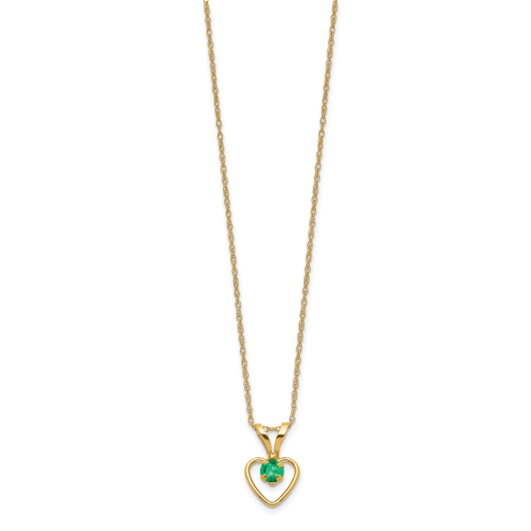 14k Madi K 3mm Emerald Heart Birthstone Necklace - Image 2