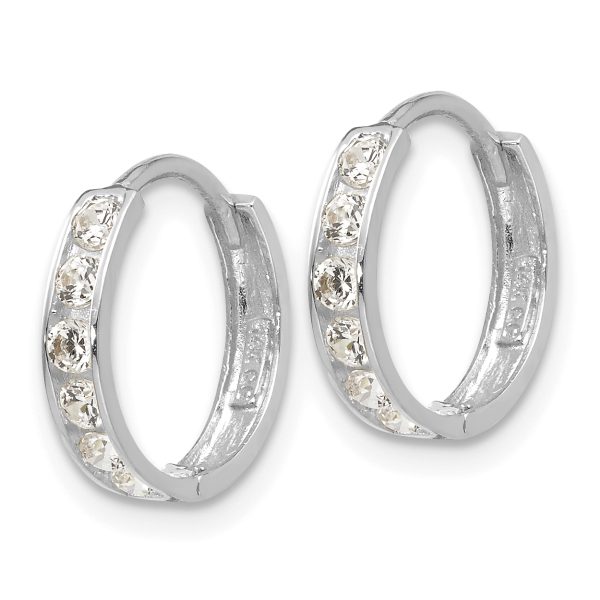 14k White Gold Madi K CZ Children's Hinged Hoop Earrings - Image 2