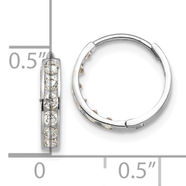 14k White Gold Madi K CZ Children's Hinged Hoop Earrings - Image 3