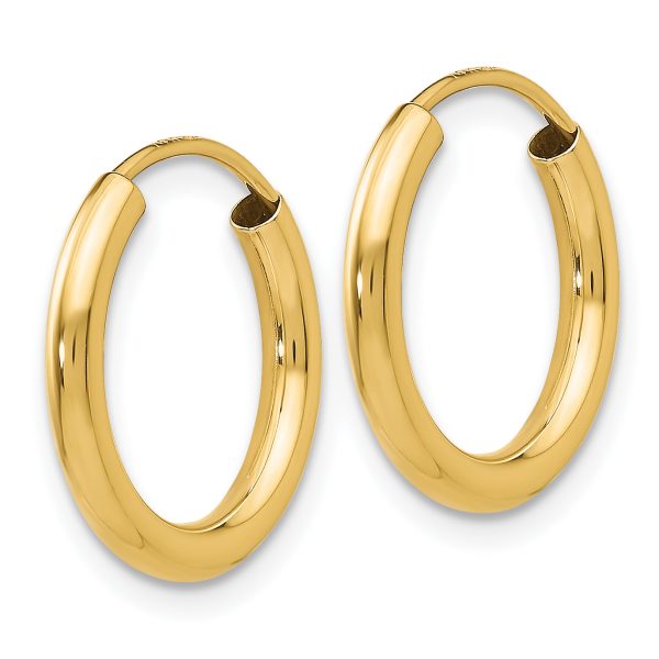 14k Polished Round Endless 2mm Hoop Earrings - Image 2