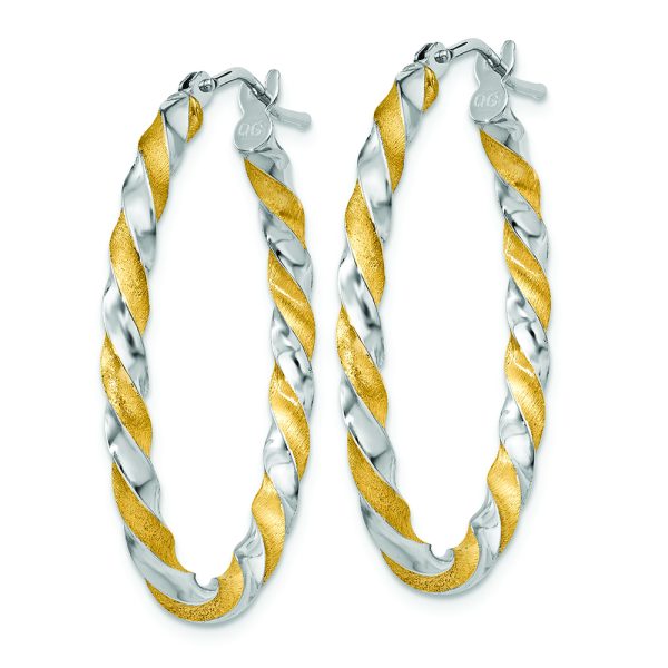 14k Yellow Gold & White Rhodium Twisted Hoop Earrings - Image 2