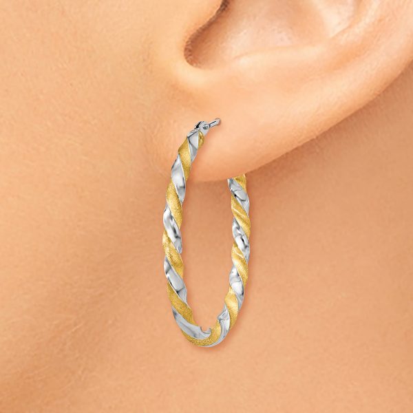 14k Yellow Gold & White Rhodium Twisted Hoop Earrings - Image 3