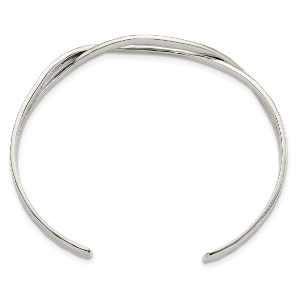 Sterling Silver Polished Hammered Criss Cross Cuff Bangle - Image 2