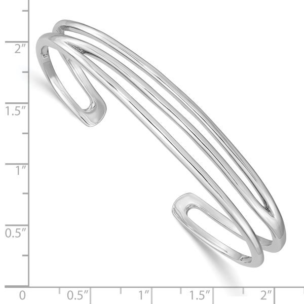 Sterling Silver RH-plated Polished Three Line Cuff Bangle - Image 3