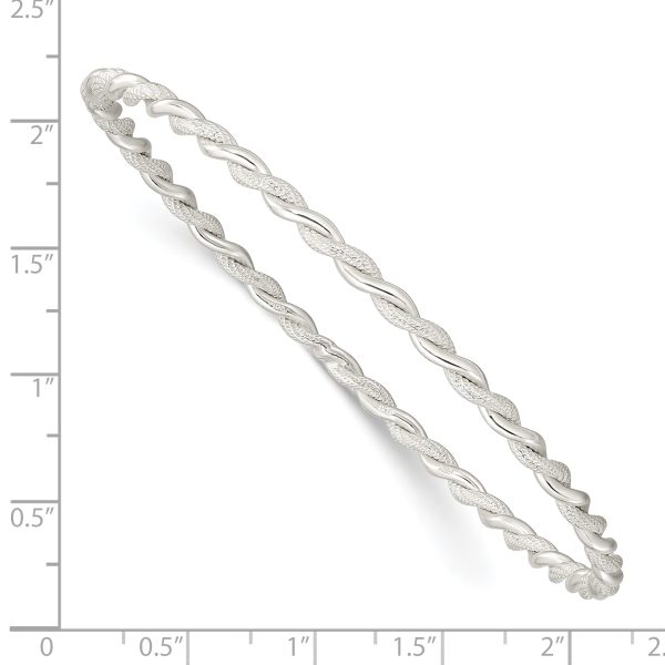 Sterling Silver Polished and Textured Twisted 3mm Slip-on Bangle - Image 2