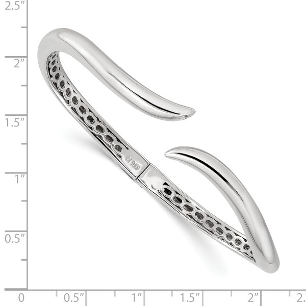 Sterling Silver Rhodium-plated Polished Wavy Hinged Bangle - Image 2