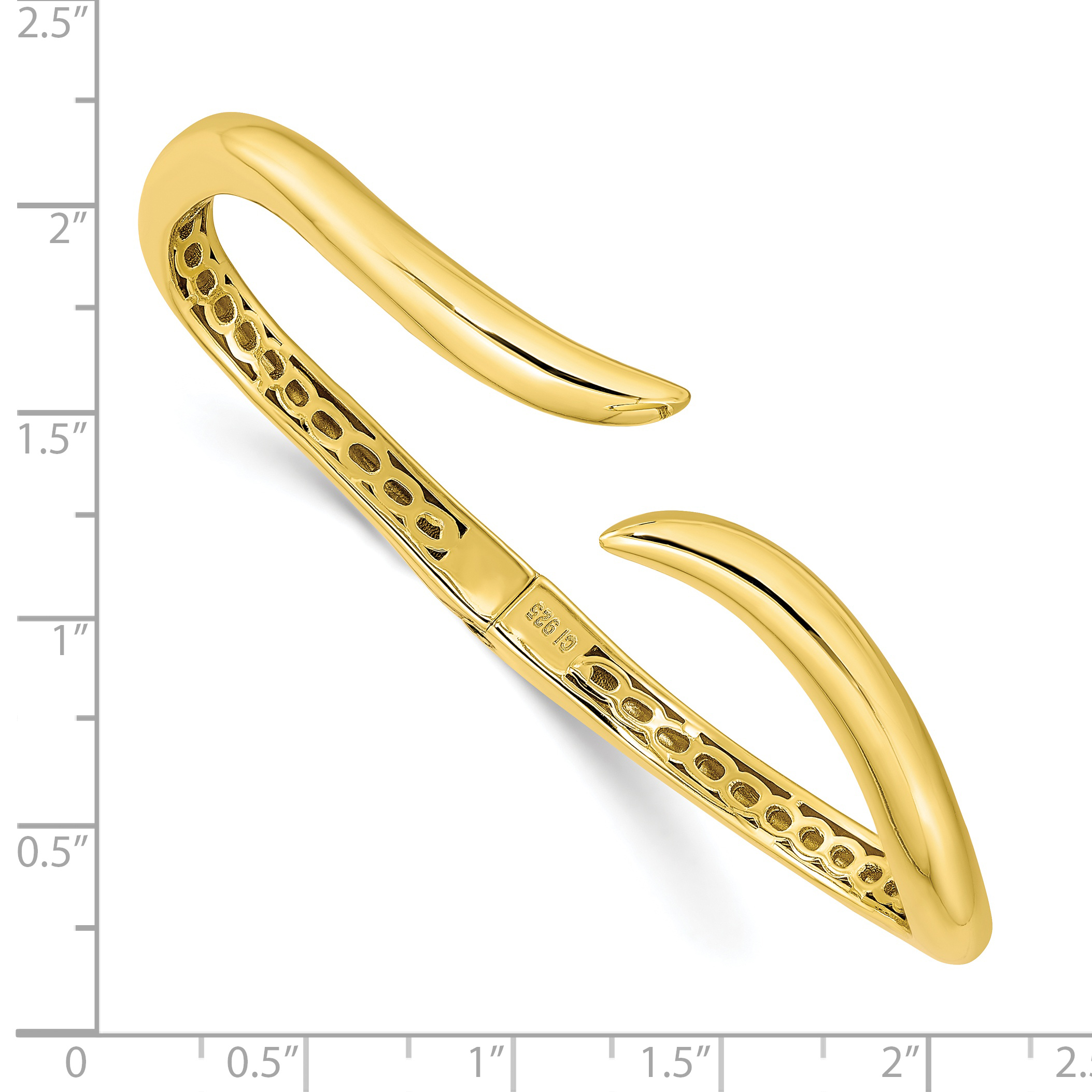 Sterling Silver Gold-tone Polished Wavy Hinged Bangle - Image 2