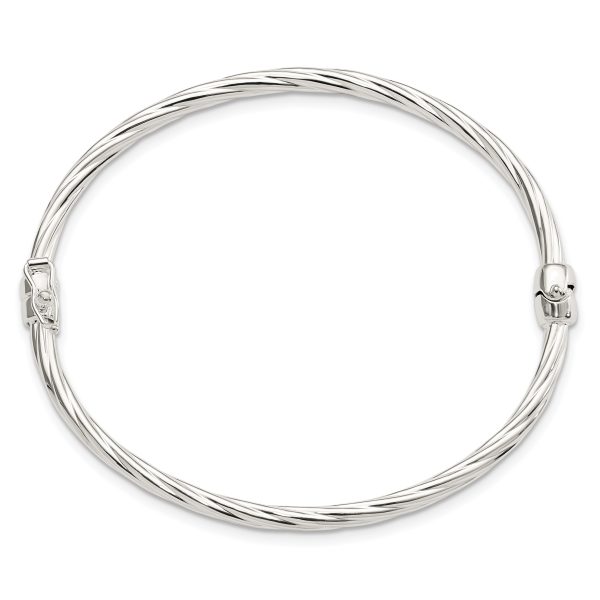 Sterling Sliver Polished Twisted Hinged Bangle - Image 2