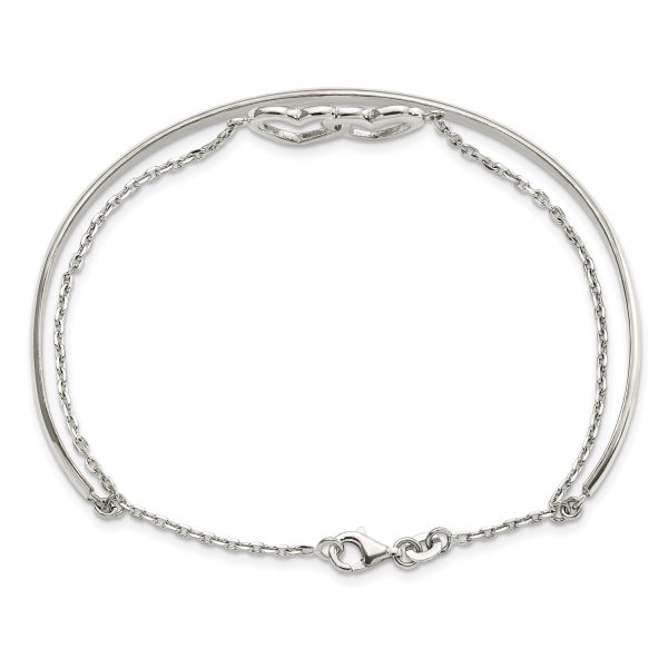 Sterling Silver Polished Double Heart and Bangle - Image 3