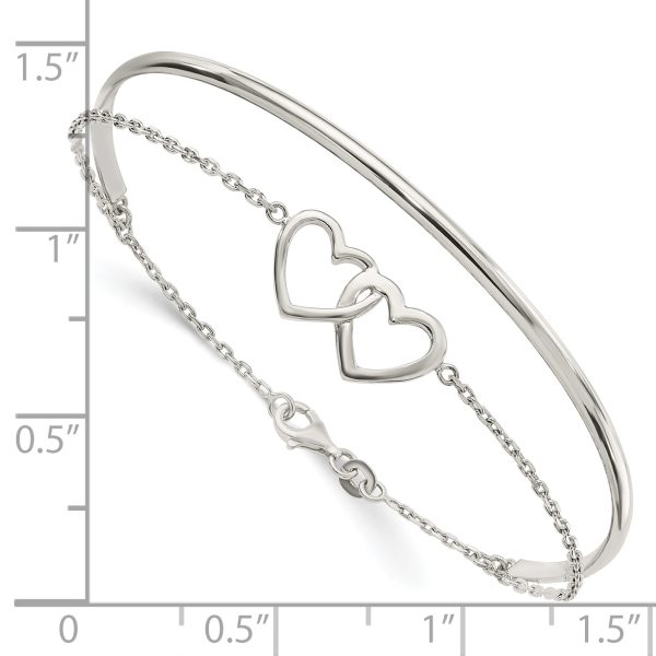 Sterling Silver Polished Double Heart and Bangle - Image 2