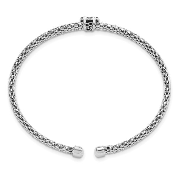 Sterling Silver Rhodium-plated Polished CZ Heart Mesh Cuff Bangle - Image 2