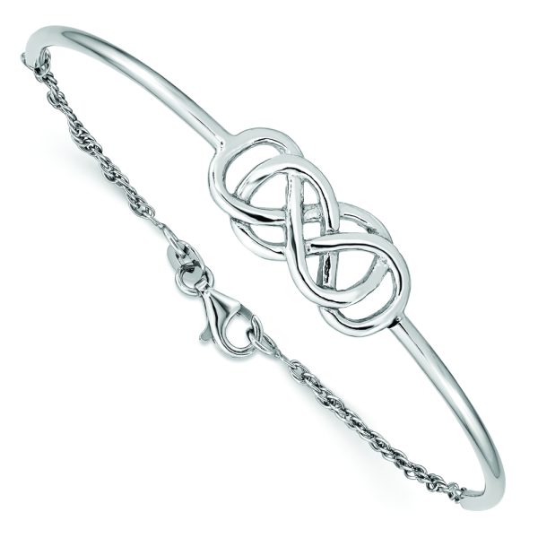 Sterling Silver Rhodium-plated Double Infinity Symbol Bangle Bracelet