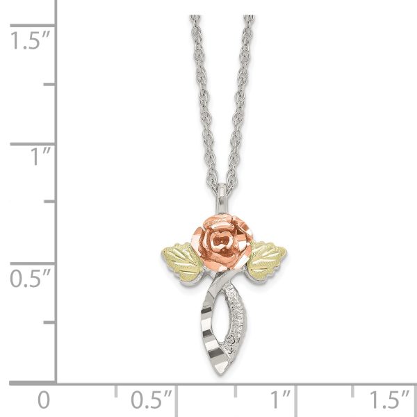 Sterling Silver Rhodium-plated w/12K Accents Rose Necklace - Image 2