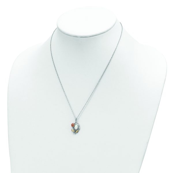 Sterling Silver Rhod-pltd w/12K Accents Created White Opal Necklace - Image 3