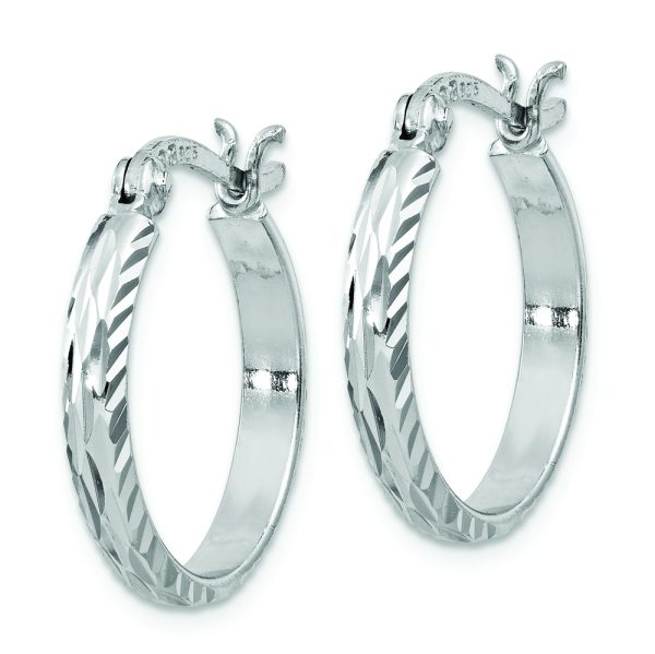 Sterling Silver Rhodium-plated 2.5mm Textured Round Hoops - Image 2