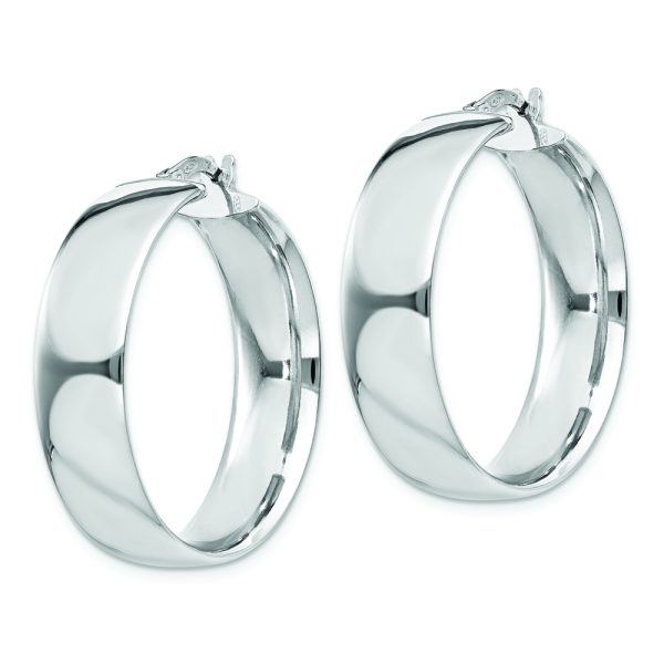 Sterling Silver Rhodium-plated 7x30mm Hoop Earrings - Image 2