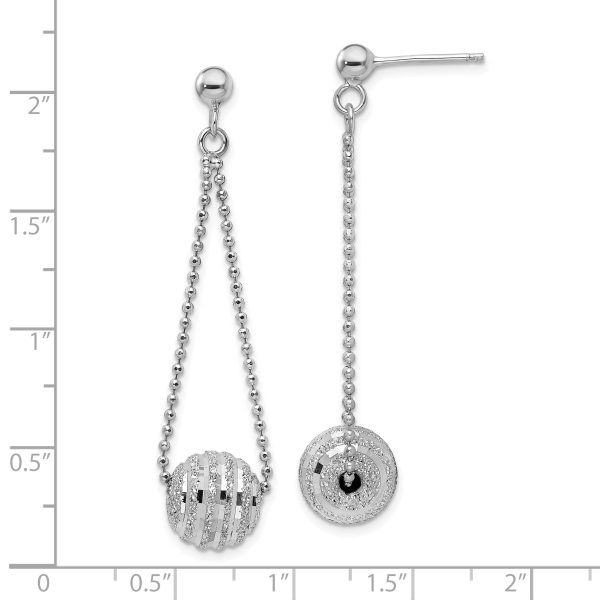 Sterling Silver Rhodium-plated Lasered Bead Chain Dangle Post Earrings - Image 3