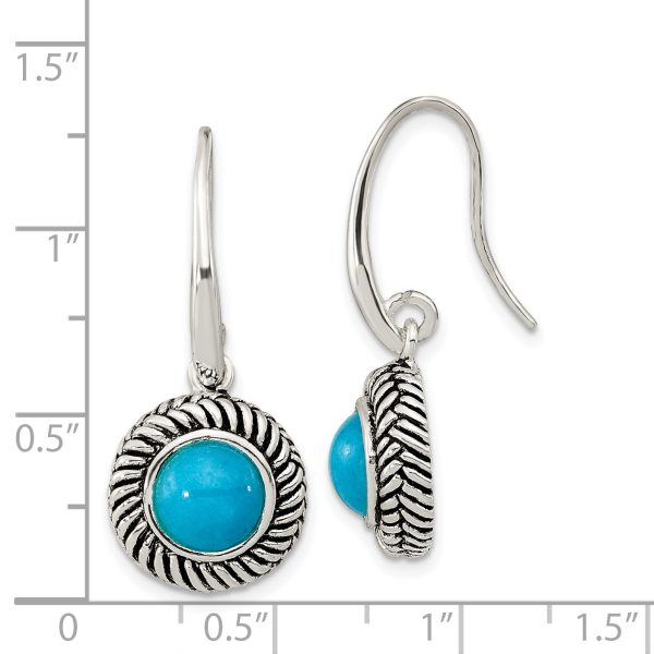 Sterling Silver Polished & Antiqued Imitation Turquoise Dangle Earrings - Image 3