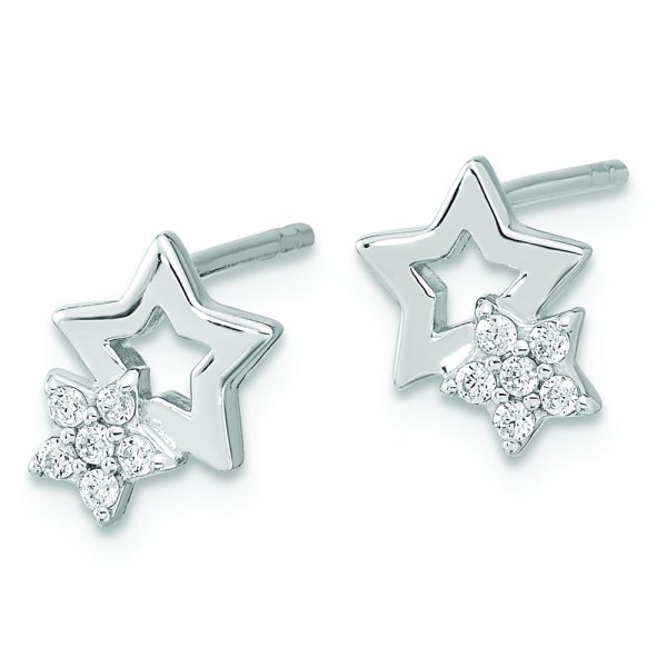 Sterling Silver Rhodium-plated CZ Star Post Earrings - Image 2