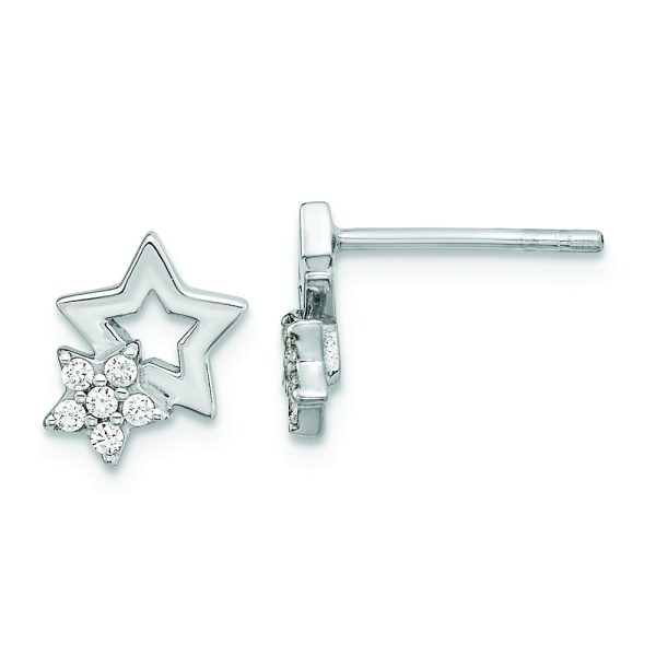 Sterling Silver Rhodium-plated CZ Star Post Earrings