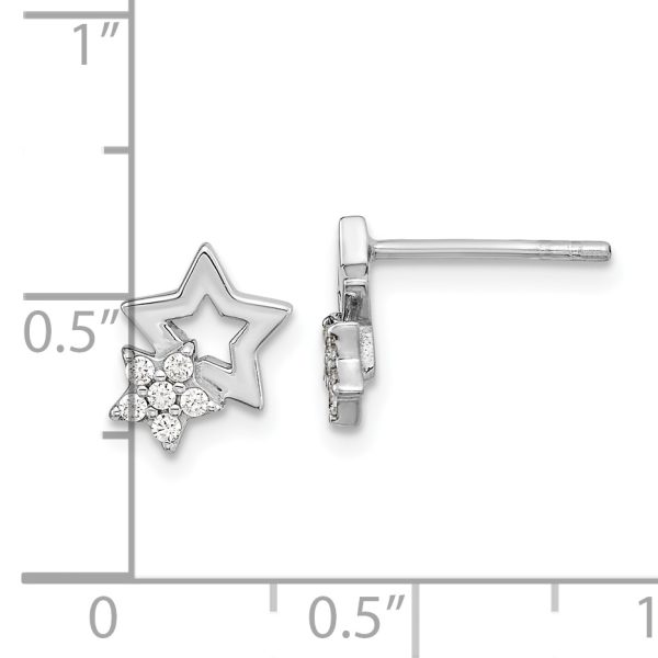 Sterling Silver Rhodium-plated CZ Star Post Earrings - Image 3