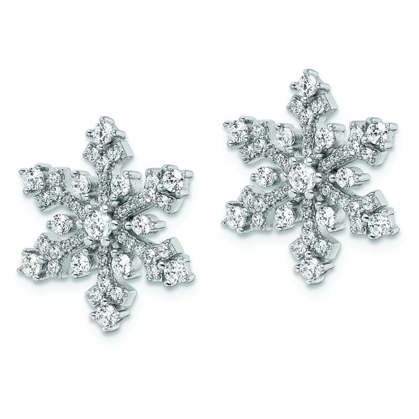 Sterling Silver Rhodium-plated CZ Snowflake Post Earrings - Image 2