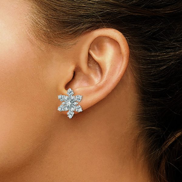 Sterling Silver Rhodium-plated CZ Snowflake Post Earrings - Image 3
