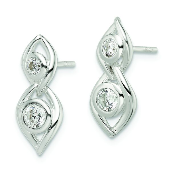 Sterling Silver Polished CZ Post Dangle Earrings - Image 2
