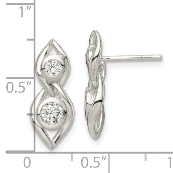Sterling Silver Polished CZ Post Dangle Earrings - Image 3