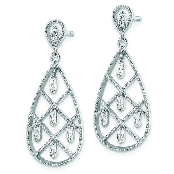 Sterling Silver Rhodium-plated Baguette CZ Teardrop Post Earrings - Image 2