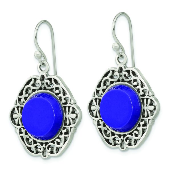 Sterling Silver Oxidized Dyed Agate Filigree Fancy Dangle Earrings - Image 2