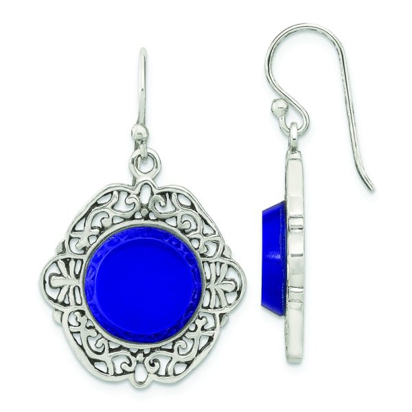 Sterling Silver Oxidized Dyed Agate Filigree Fancy Dangle Earrings
