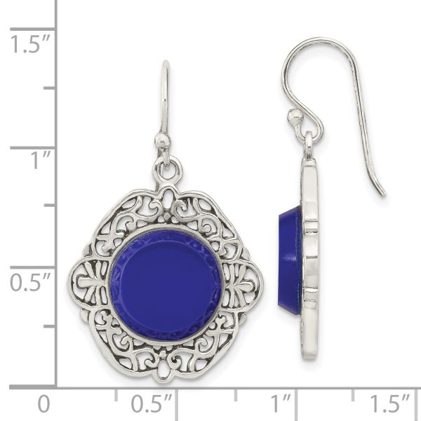 Sterling Silver Oxidized Dyed Agate Filigree Fancy Dangle Earrings - Image 3