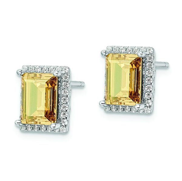 Sterling Silver Rhodium-plated CZ and Yellow Crystal Post Earrings - Image 2