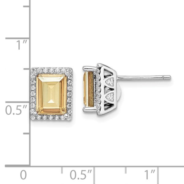 Sterling Silver Rhodium-plated CZ and Yellow Crystal Post Earrings - Image 3