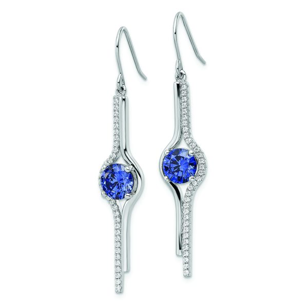 Sterling Silver Rhodium-plated Blue and Clear CZ Dangle Earrings - Image 2